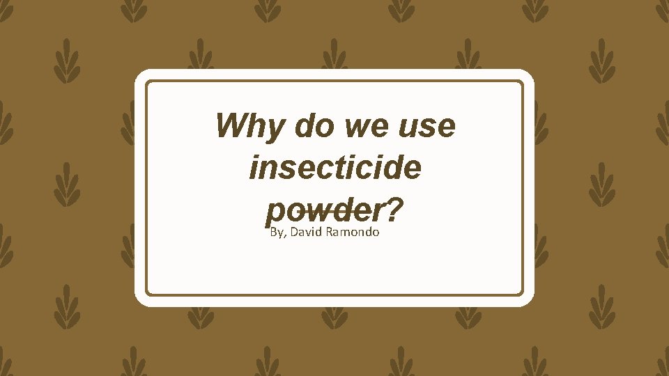 Why do we use insecticide powder? By, David Ramondo 