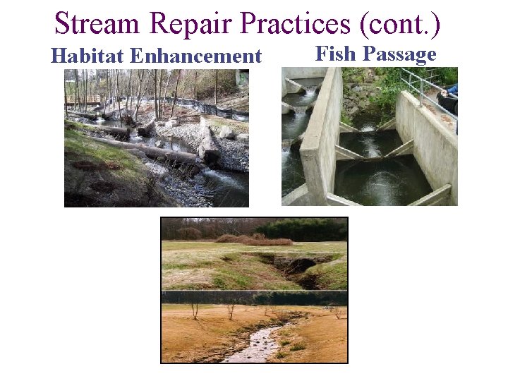 Stream Repair Practices (cont. ) Habitat Enhancement Fish Passage Flow Diversion 