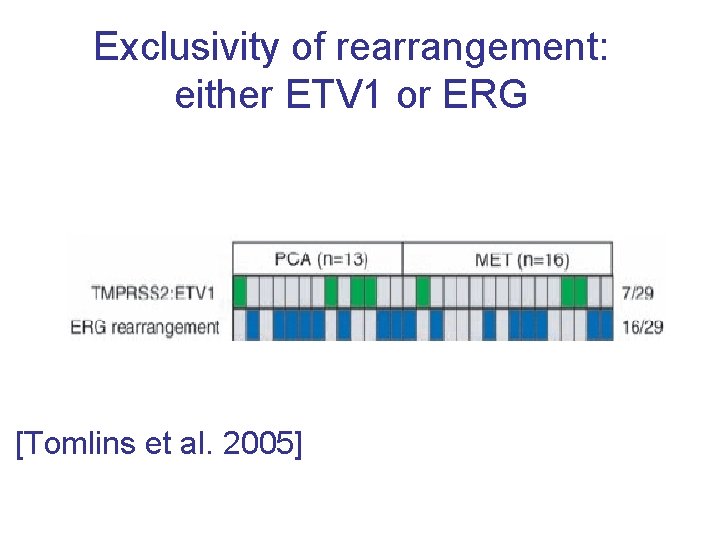 Exclusivity of rearrangement: either ETV 1 or ERG [Tomlins et al. 2005] 