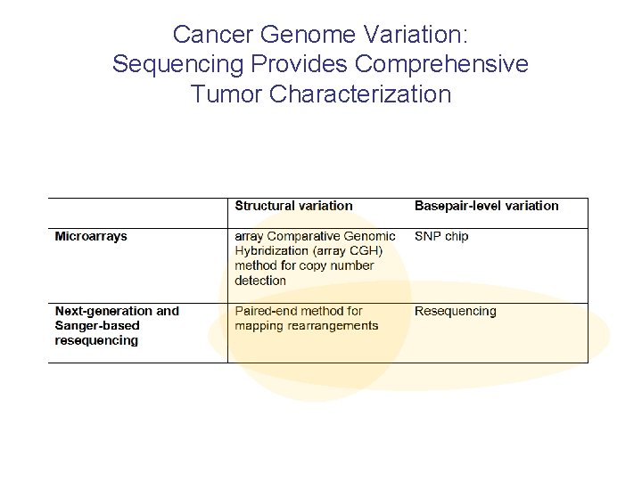 Cancer Genome Variation: Sequencing Provides Comprehensive Tumor Characterization 