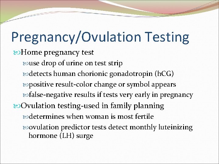 Pregnancy/Ovulation Testing Home pregnancy test use drop of urine on test strip detects human Pregnancy/Ovulation Testing Home pregnancy test use drop of urine on test strip detects human