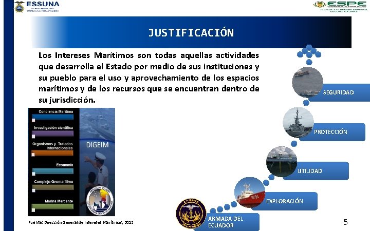 JUSTIFICACIÓN Los Intereses Marítimos son todas aquellas actividades que desarrolla el Estado por medio