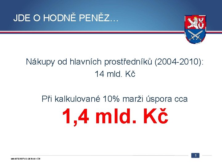 JDE O HODNĚ PENĚZ… Nákupy od hlavních prostředníků (2004 -2010): 14 mld. Kč Při