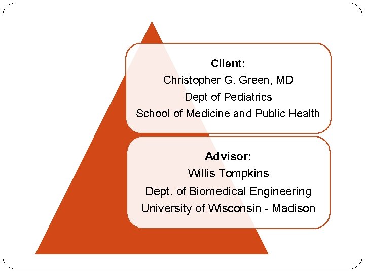 Client: Christopher G. Green, MD Dept of Pediatrics School of Medicine and Public Health