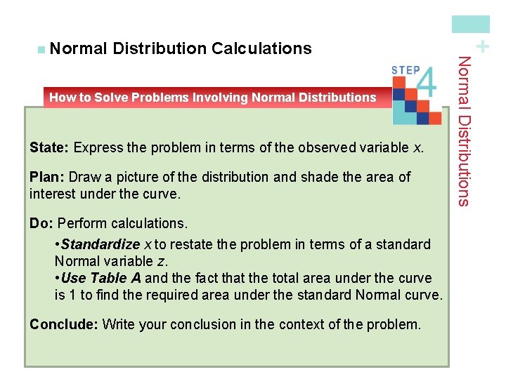 How to Solve Problems Involving Normal Distributions State: Express the problem in terms of