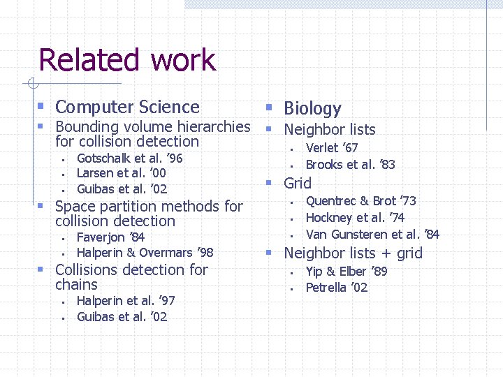 Related work § Computer Science § Biology § Bounding volume hierarchies § Neighbor lists