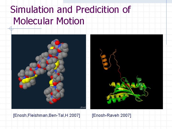 Simulation and Predicition of Molecular Motion [Enosh, Fleishman, Ben-Tal, H 2007] [Enosh-Raveh 2007] 