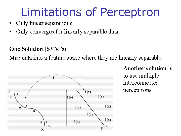 Limitations of Perceptron • Only linear separations • Only converges for linearly separable data