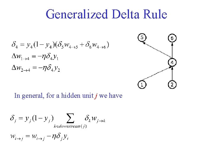 Generalized Delta Rule In general, for a hidden unit j we have 