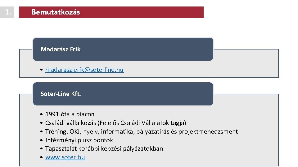 1. Bemutatkozás Madarász Erik • madarasz. erik@soterline. hu Soter-Line Kft. • • • 1991