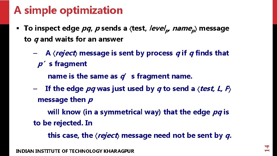 A simple optimization § To inspect edge pq, p sends a test, levelp, namep
