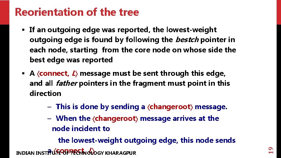 Reorientation of the tree § If an outgoing edge was reported, the lowest-weight outgoing