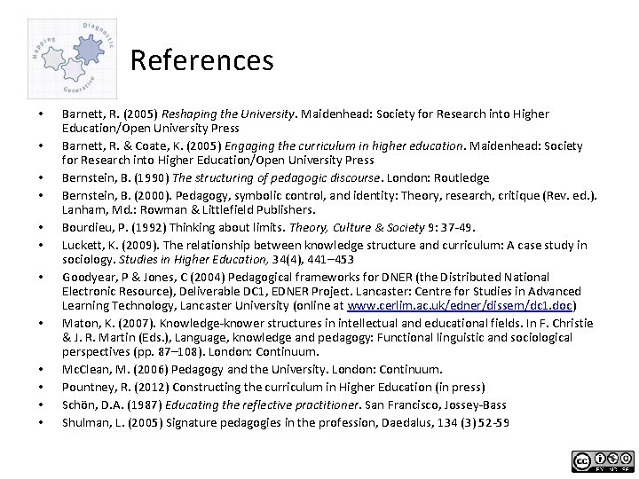 References • • • Barnett, R. (2005) Reshaping the University. Maidenhead: Society for Research