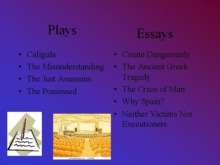 Plays • • Caligula The Misunderstanding The Just Assassins The Possessed Essays • Create