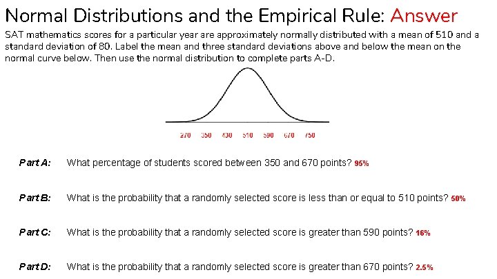 Normal Distributions and the Empirical Rule: Answer SAT mathematics scores for a particular year