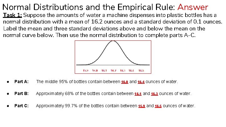 Normal Distributions and the Empirical Rule: Answer Task 1: Suppose the amounts of water