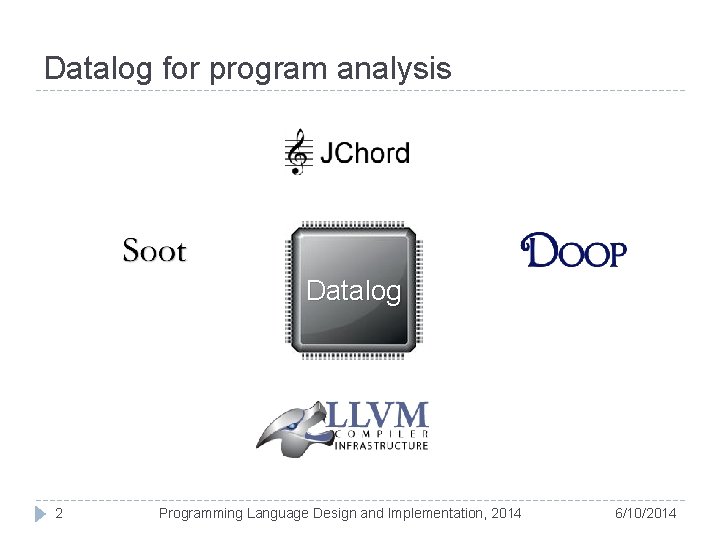 Datalog for program analysis Datalog 2 Programming Language Design and Implementation, 2014 6/10/2014 