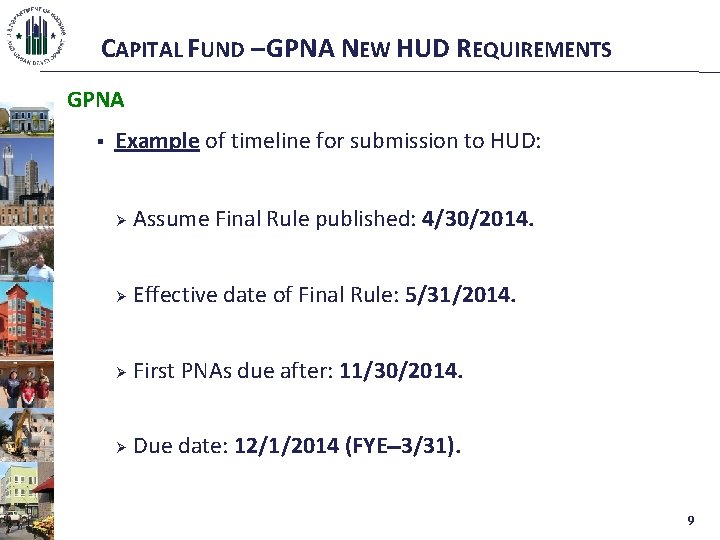 CAPITAL FUND – GPNA NEW HUD REQUIREMENTS GPNA § Example of timeline for submission