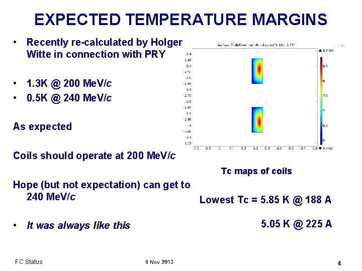 EXPECTED TEMPERATURE MARGINS • Recently re-calculated by Holger Witte in connection with PRY •