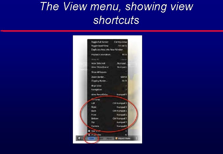 The View menu, showing view shortcuts 