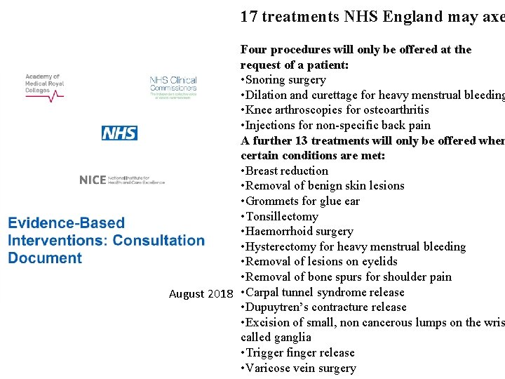 17 treatments NHS England may axe Four procedures will only be offered at the