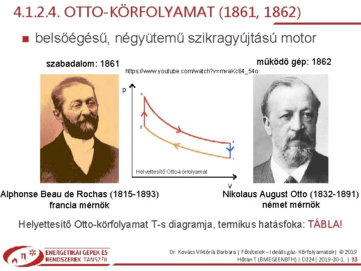 4. 1. 2. 4. OTTO-KÖRFOLYAMAT (1861, 1862) belsőégésű, négyütemű szikragyújtású motor szabadalom: 1861 működő