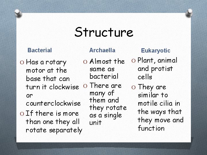 Structure Bacterial O Has a rotary Archaella O Almost the Eukaryotic O Plant, animal