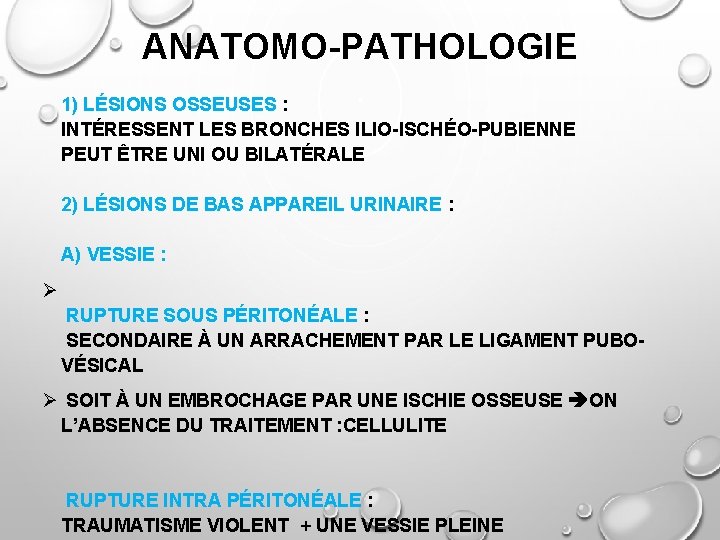 ANATOMO-PATHOLOGIE 1) LÉSIONS OSSEUSES : INTÉRESSENT LES BRONCHES ILIO-ISCHÉO-PUBIENNE PEUT ÊTRE UNI OU BILATÉRALE