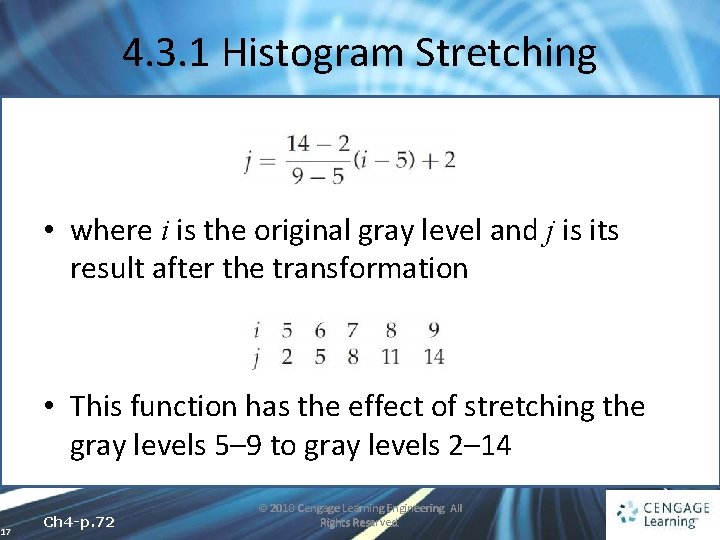 4. 3. 1 Histogram Stretching • where i is the original gray level and
