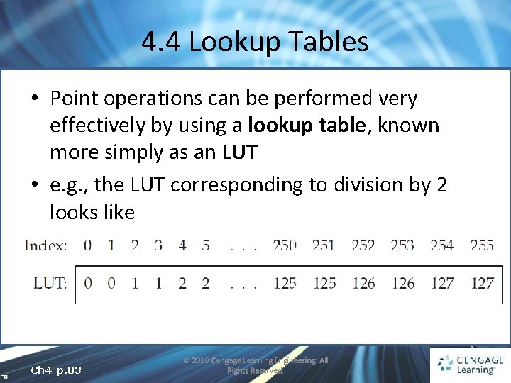 4. 4 Lookup Tables • Point operations can be performed very effectively by using