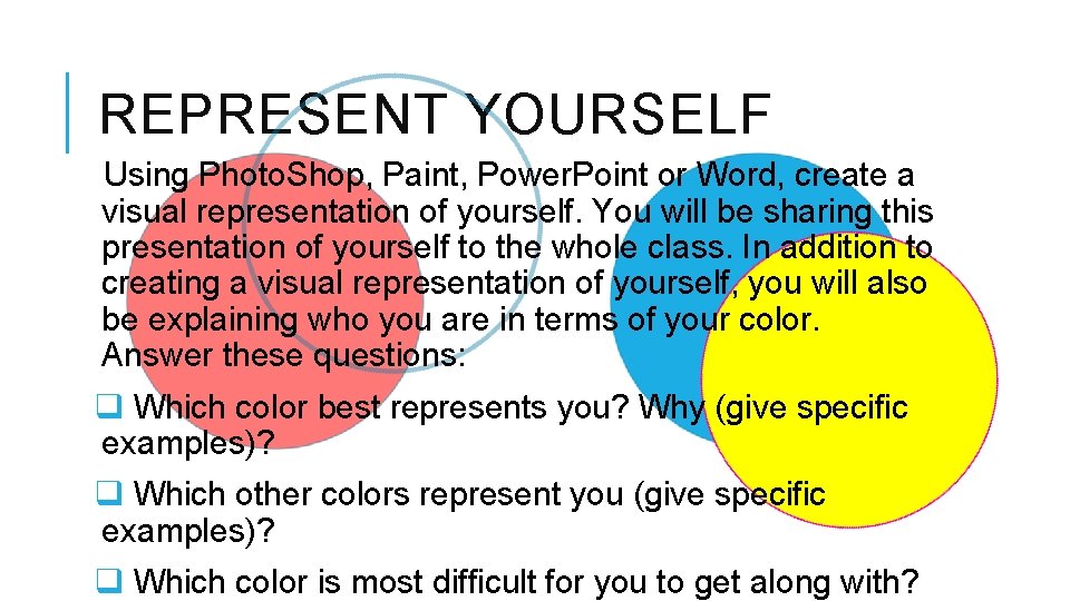 REPRESENT YOURSELF Using Photo. Shop, Paint, Power. Point or Word, create a visual representation REPRESENT YOURSELF Using Photo. Shop, Paint, Power. Point or Word, create a visual representation