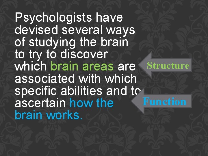 Psychologists have devised several ways of studying the brain to try to discover which