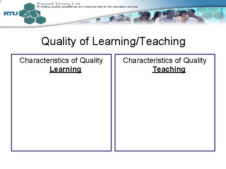 Quality of Learning/Teaching Characteristics of Quality Learning Characteristics of Quality Teaching 