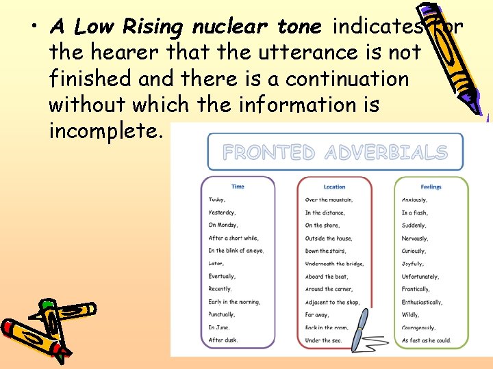  • A Low Rising nuclear tone indicates for the hearer that the utterance