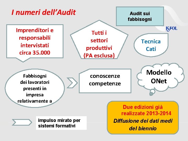 I numeri dell’Audit Imprenditori e responsabili intervistati circa 35. 000 Fabbisogni dei lavoratori presenti