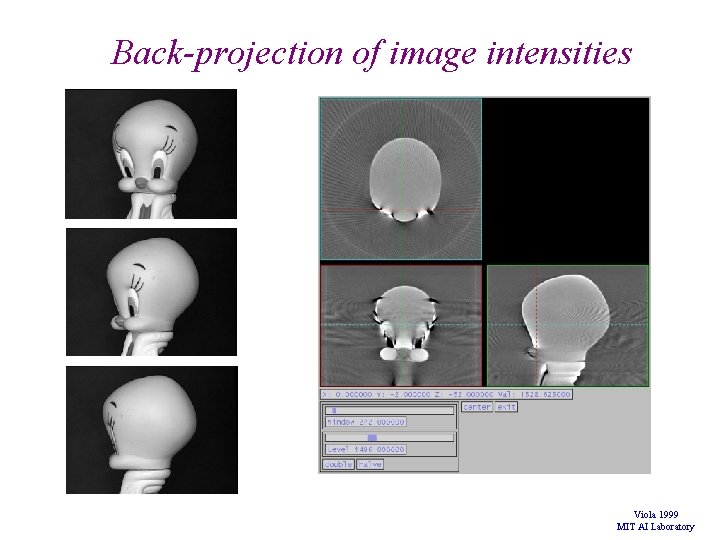 Back-projection of image intensities Viola 1999 MIT AI Laboratory Back-projection of image intensities Viola 1999 MIT AI Laboratory
