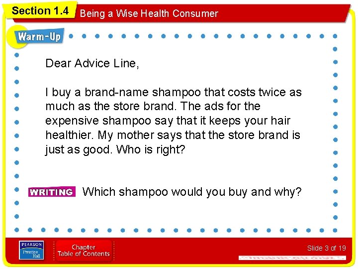 Section 1. 4 Being a Wise Health Consumer Dear Advice Line, I buy a