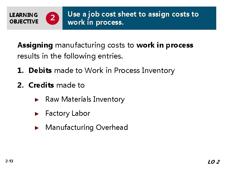 LEARNING OBJECTIVE 2 Use a job cost sheet to assign costs to work in