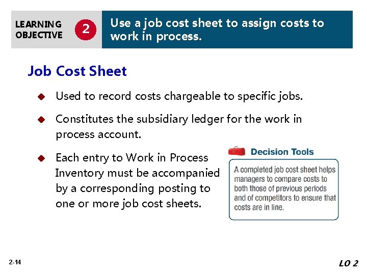 LEARNING OBJECTIVE 2 Use a job cost sheet to assign costs to work in