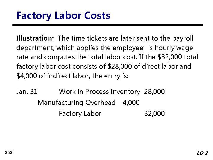 Factory Labor Costs Illustration: The time tickets are later sent to the payroll department,