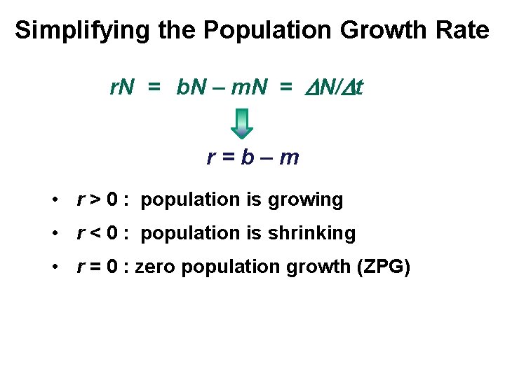 Simplifying the Population Growth Rate r. N = b. N – m. N =