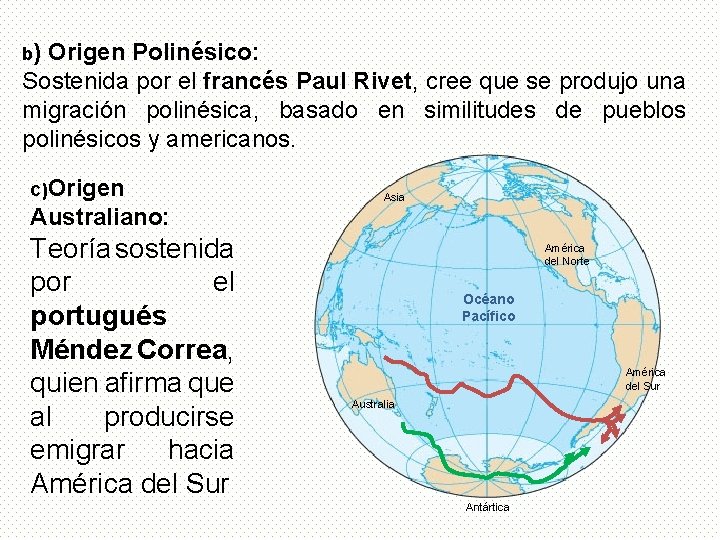 b) Origen Polinésico: Sostenida por el francés Paul Rivet, cree que se produjo una