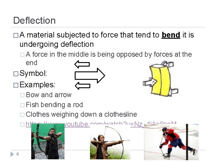 Deflection �A material subjected to force that tend to bend it is undergoing deflection