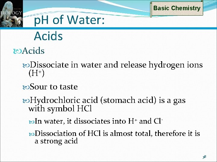 p. H of Water: Acids Basic Chemistry Acids Dissociate in water and release hydrogen