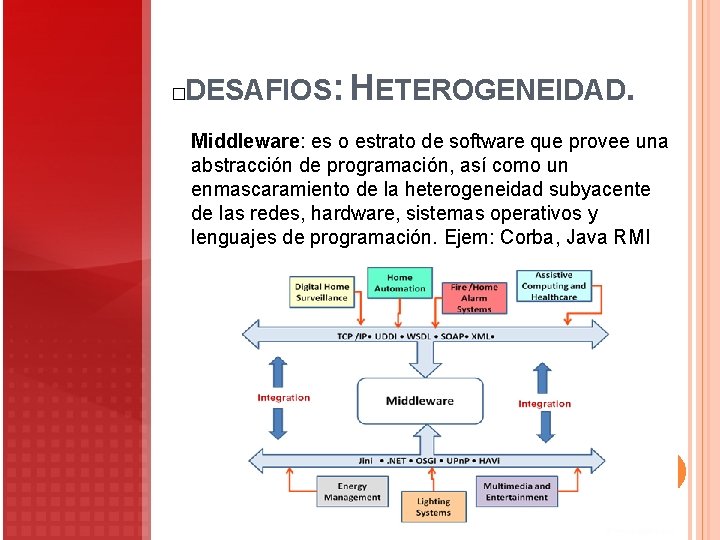 DESAFIOS: HETEROGENEIDAD. � Middleware: es o estrato de software que provee una abstracción de DESAFIOS: HETEROGENEIDAD. � Middleware: es o estrato de software que provee una abstracción de
