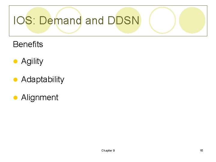 IOS: Demand DDSN Benefits l Agility l Adaptability l Alignment Chapter 9 15 IOS: Demand DDSN Benefits l Agility l Adaptability l Alignment Chapter 9 15