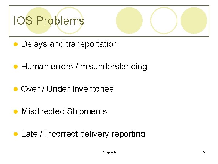 IOS Problems l Delays and transportation l Human errors / misunderstanding l Over / IOS Problems l Delays and transportation l Human errors / misunderstanding l Over /