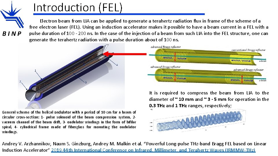 Introduction (FEL) BINP Electron beam from LIA can be applied to generate a terahertz
