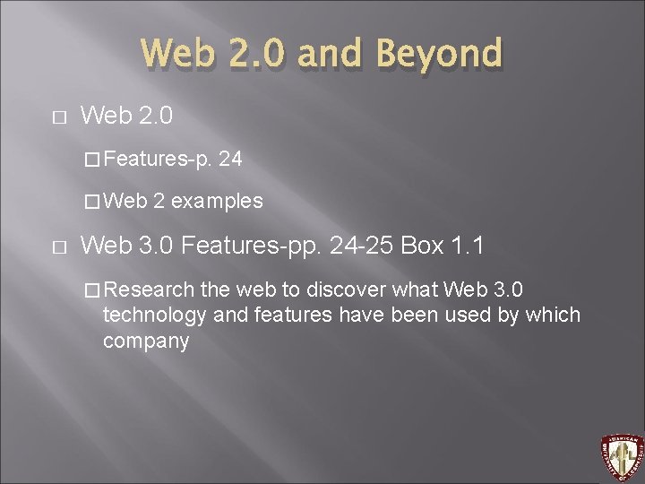 Web 2. 0 and Beyond � Web 2. 0 � Features-p. � Web �