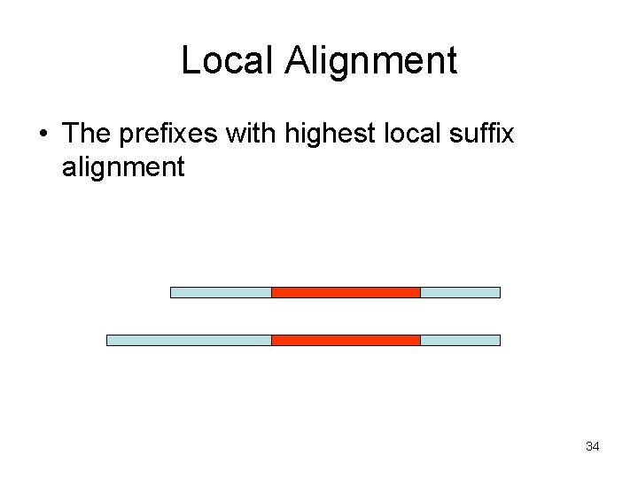 Local Alignment • The prefixes with highest local suffix alignment 34 